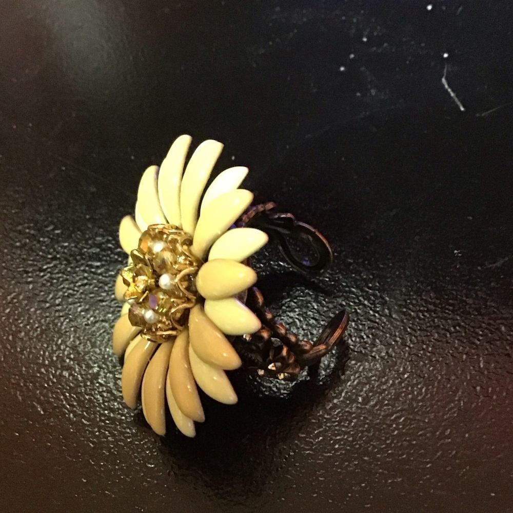 Floral Ivory and Gold Statement Ring - Women Jewelry